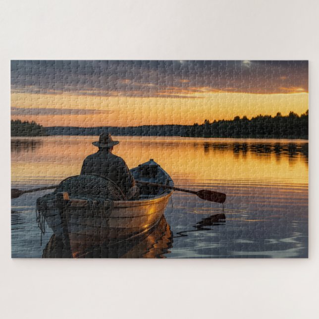 Puzzle Pescador en un bote de madera (Horizontal)