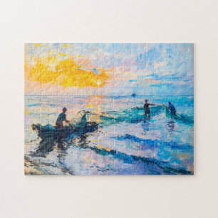 Puzzle Pescadores al Atardecer Escena Costera Impresionis