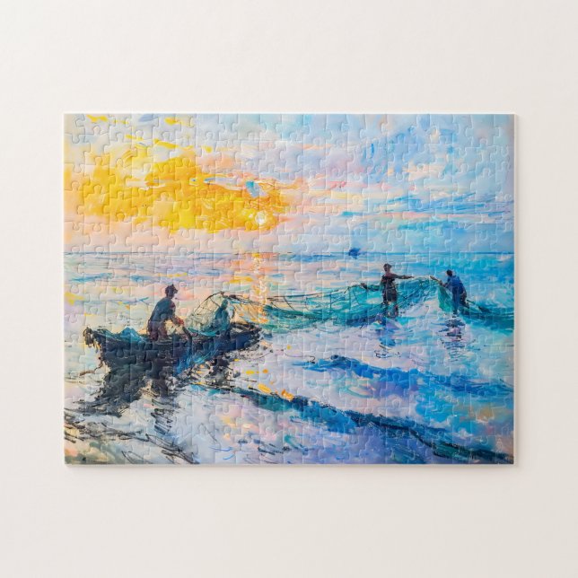 Puzzle Pescadores al Atardecer Escena Costera Impresionis (Horizontal)