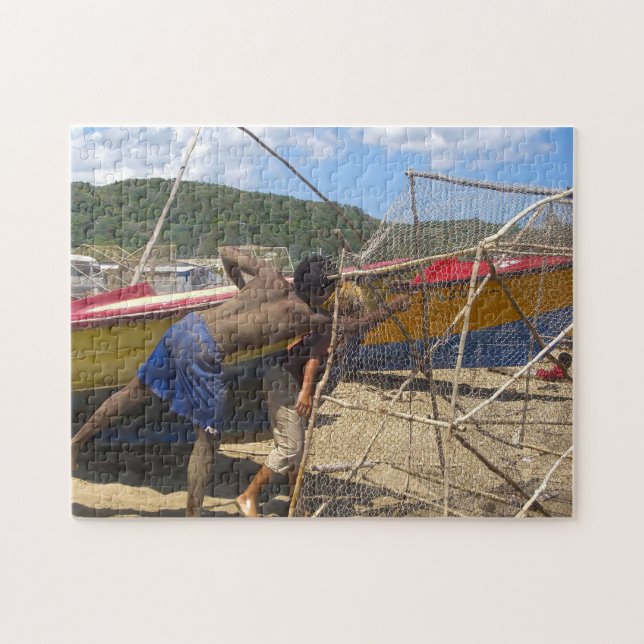 Puzzle Pescadores de Jamaica en una playa. (Horizontal)
