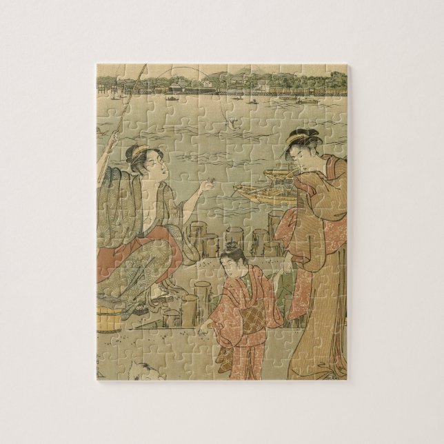 Puzzle Pescadores de madera de la pesca japonesa (Vertical)