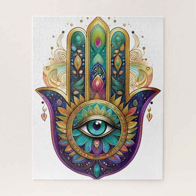 Puzzle Pétalos de Oro Violeta Verde Hamsa Turquesa Tercer (Vertical)