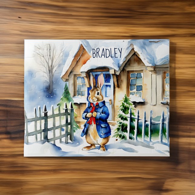 Puzzle Peter rabbit Navidades de invierno regalos nombre  (Peter rabbit winter cottage scenery Christmas gifts for kids personalized name Jigsaw Puzzle)