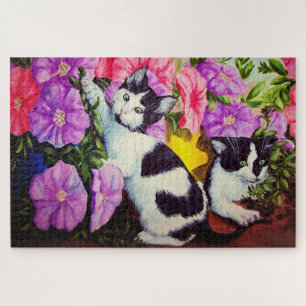 Puzzle Petunias y gatitos/gatos en flores de jardín juega