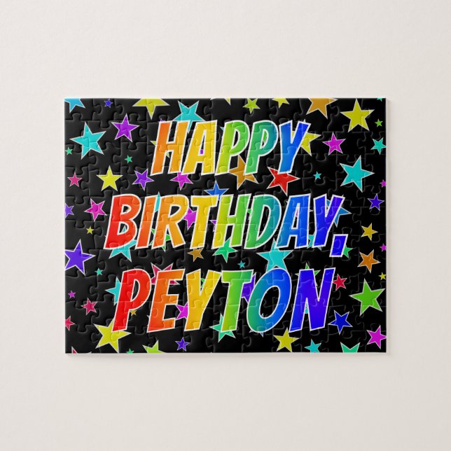 Puzzle "PEYTON" Nombre, Diversión "FELIZ CUMPLEAÑOS" (Horizontal)