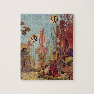 Puzzle Pez ángel en coral, pez tropical vintage en océano