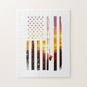Puzzle Pez de la bandera americana Fisher pescador Funny