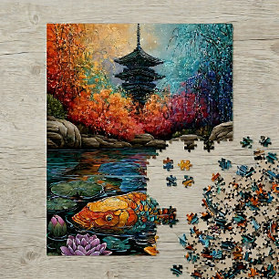 Puzzle Pez Koi Arcoíris Jardín Japonés Pagoda