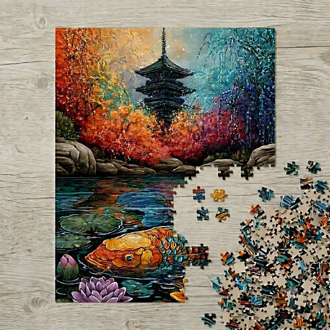 Puzzle Pez Koi Arcoíris Jardín Japonés Pagoda (Subido por el creador)