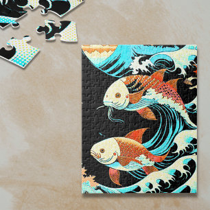 Puzzle Pez Koi en una Ola Grande Estilo Cómic 
