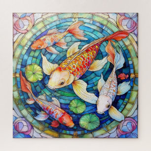 Puzzle Pez Koi en Vidrio Rojado 