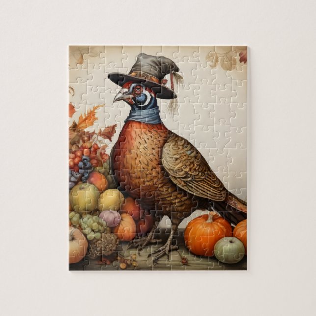 Puzzle Pheasant vestido en el día de agradecimiento (Vertical)