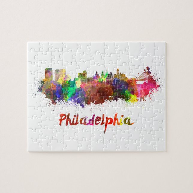 Puzzle Philadelphia skyline in watercolor (Horizontal)