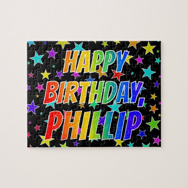 Puzzle "PHILLIP" Nombre, Diversión "FELIZ CUMPLEAÑOS" (Horizontal)