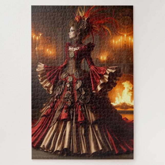 Puzzle Phoenix Fire Queen Steampunk Victorian Industrial (Vertical)