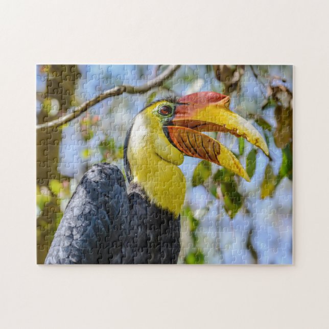 Puzzle Photograph Wrinkled Hornbill Bird in Trees (Horizontal)