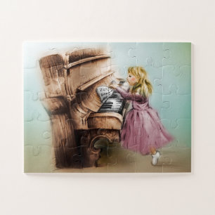 Puzzle Piano Chica, elegante arte vintage para niños