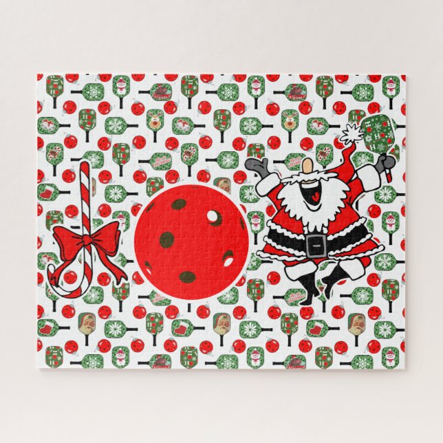 Puzzle Pickleball Joy Navidades Santa Paddles Red Green (Horizontal)