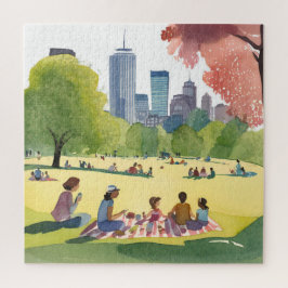 Puzzle Pícnic en Boston Common | Pintura de Acuarela de V