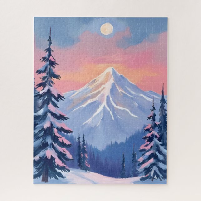 Puzzle Picos de invierno susurrantes cielo rosa pastel de (Vertical)