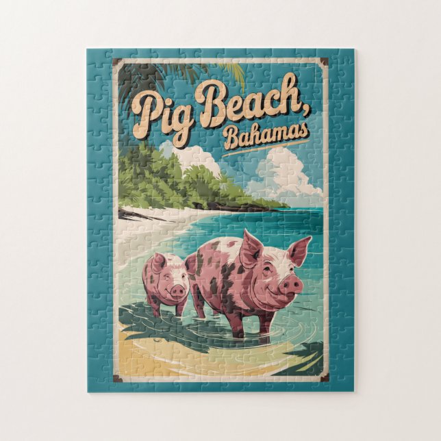 Puzzle Pig Beach Bahamas Viaja por el arte (Vertical)