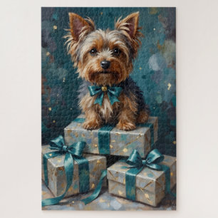 Puzzle Pila de regalos de vacaciones de perro elegante Yo
