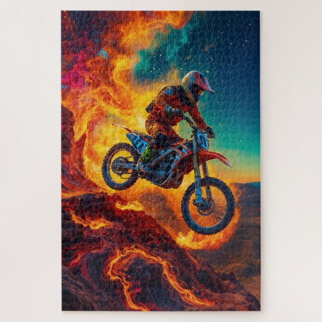 Puzzle Piloto de Motocross Escapando del Fuego (Vertical)