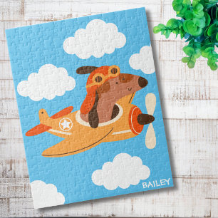 Puzzle Piloto de Perro Adorable Volando Avión, Personaliz
