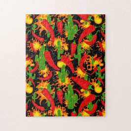 Puzzle Pimienta, cactus y llamas coloridas