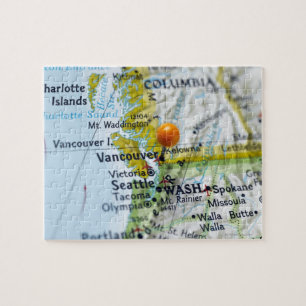 Puzzle Pin de mapa colocado en Vancouver, Canadá en el ma