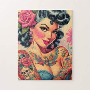 Puzzle Pin retro cute tatuoed