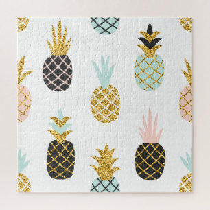 Puzzle Piña con purpurina de oro, patrón creativo.