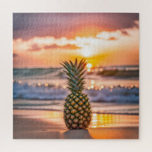 Puzzle Piña en la playa tropical
