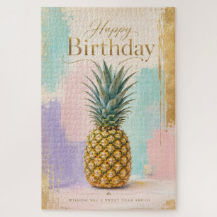 Puzzle Piña Tropical Dorada Cumpleaños