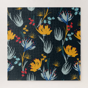 Puzzle Pincel floral de contraste: negro sin foco