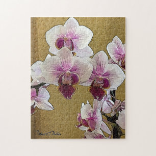 Puzzle Pincel seco morado y orquídea blanca