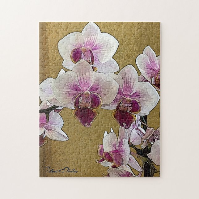 Puzzle Pincel seco morado y orquídea blanca (Vertical)