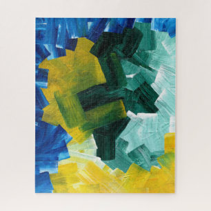 Puzzle Pinceladas abstractas azules, verdes y amarillas