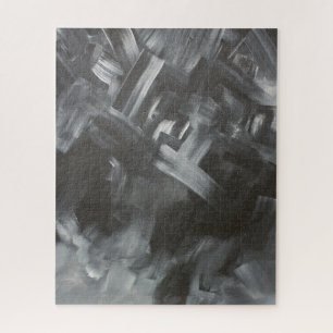Puzzle Pinceladas abstractas monocromáticas en blanco y n