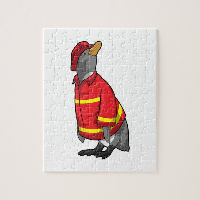 Puzzle Pingüino como bombero con casco (Vertical)