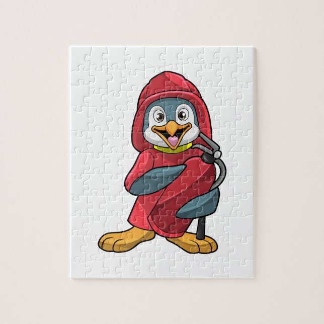Puzzle Pingüino como bombero con extinguista (Vertical)