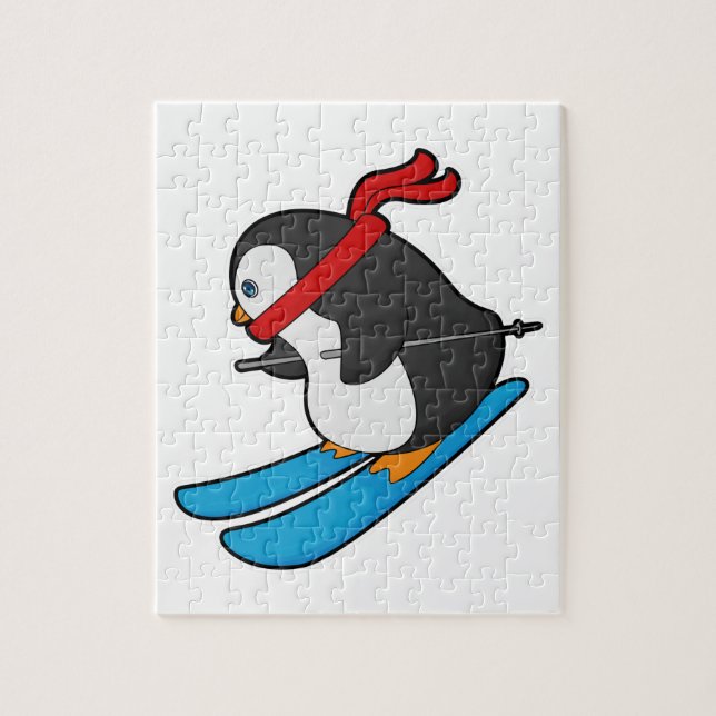 Puzzle Pingüino como esquiador con esquí (Vertical)