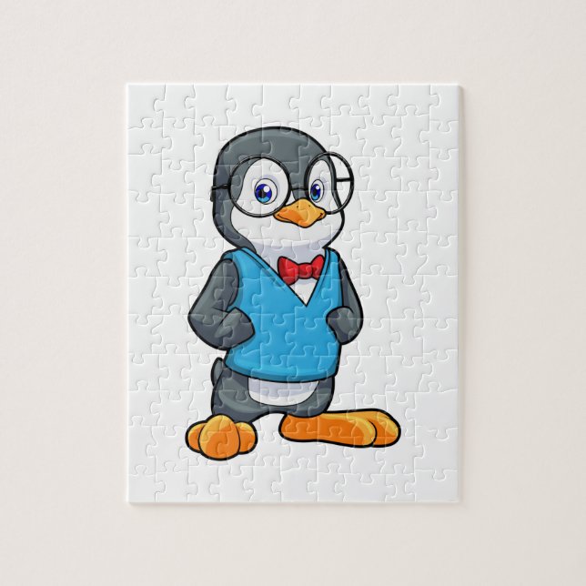 Puzzle Pingüino como nervioso con gafas (Vertical)