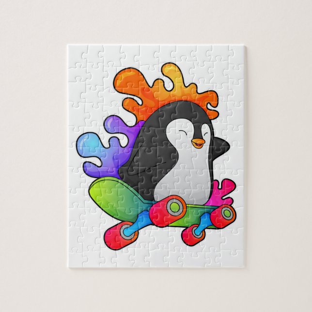Puzzle Pingüino como patinador con patineta (Vertical)