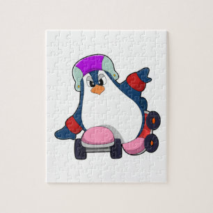 Puzzle Pingüino como patinador en línea con patines en lí
