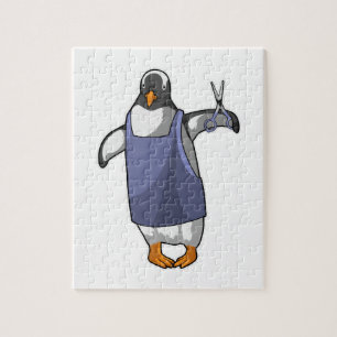 Puzzle Pingüino como peluquero con tijeras