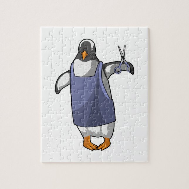 Puzzle Pingüino como peluquero con tijeras (Vertical)