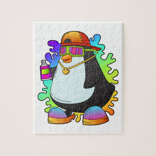 Puzzle Pingüino como pintor con rociado (Vertical)