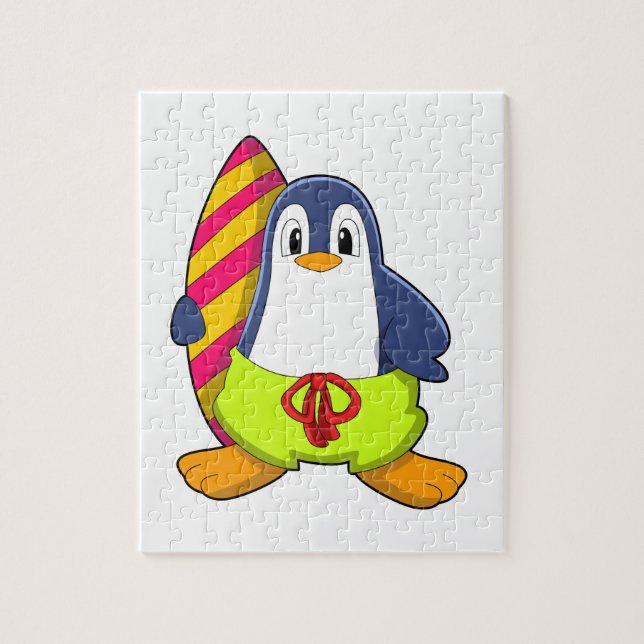 Puzzle Pingüino como surfista con tabla de surf (Vertical)