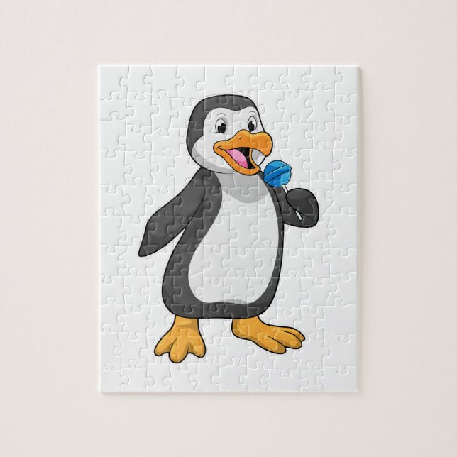 Puzzle Pingüino con dulces de Lollipop (Vertical)